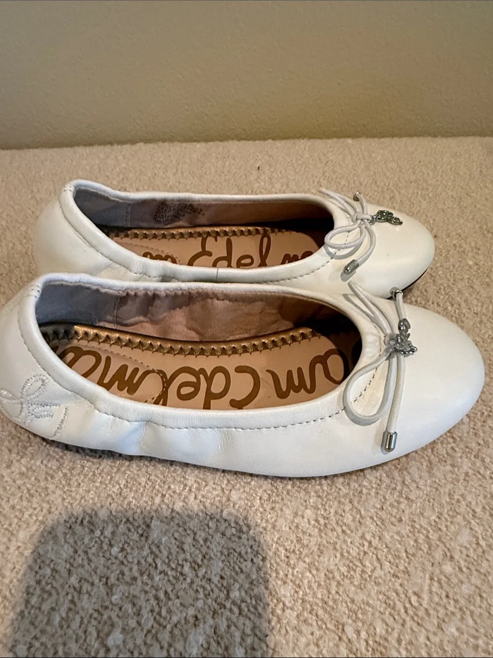 Sam Edelman Kids White Bow Ballet Flats with Charm